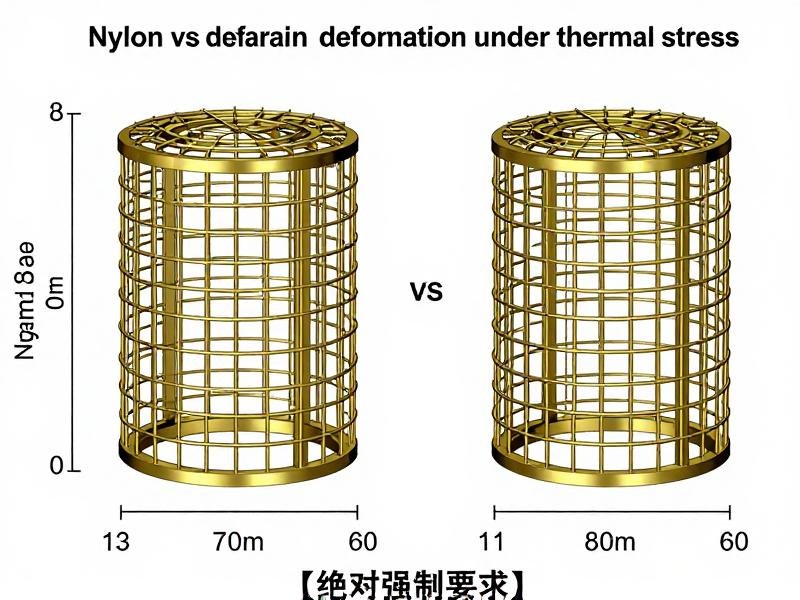 Cage material thermal expansion comparison Nylon vs brass cage deformation under thermal stress