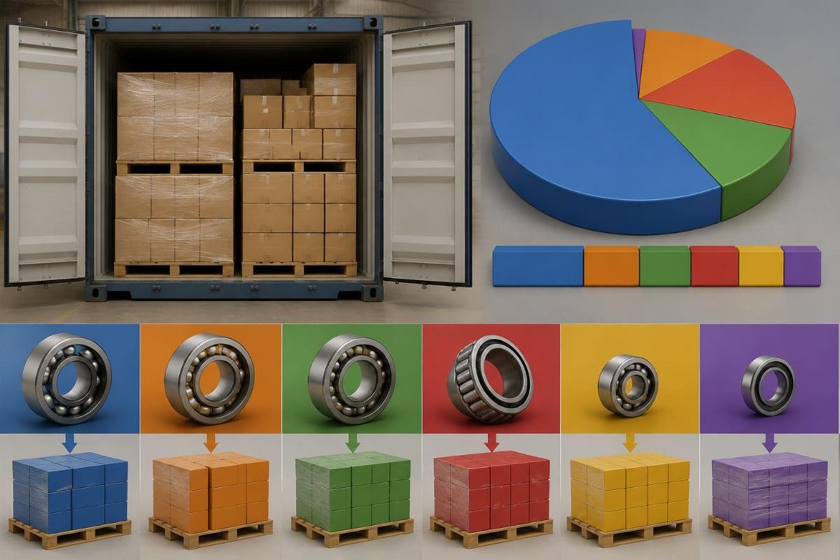 A labeled breakdown of SKU allocation for a 20ft bearing container order