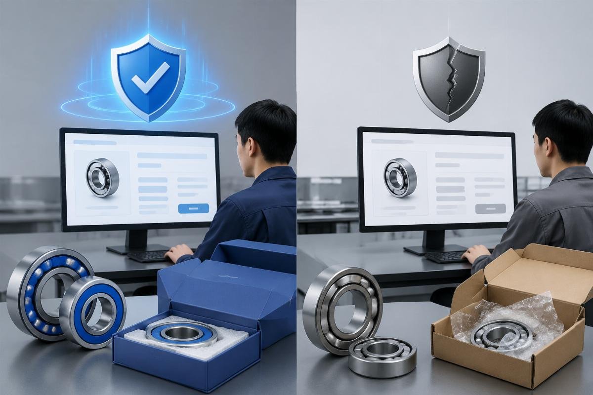 A side-by-side of a protected bearing order confirmation and a standard unprotected order on Alibaba