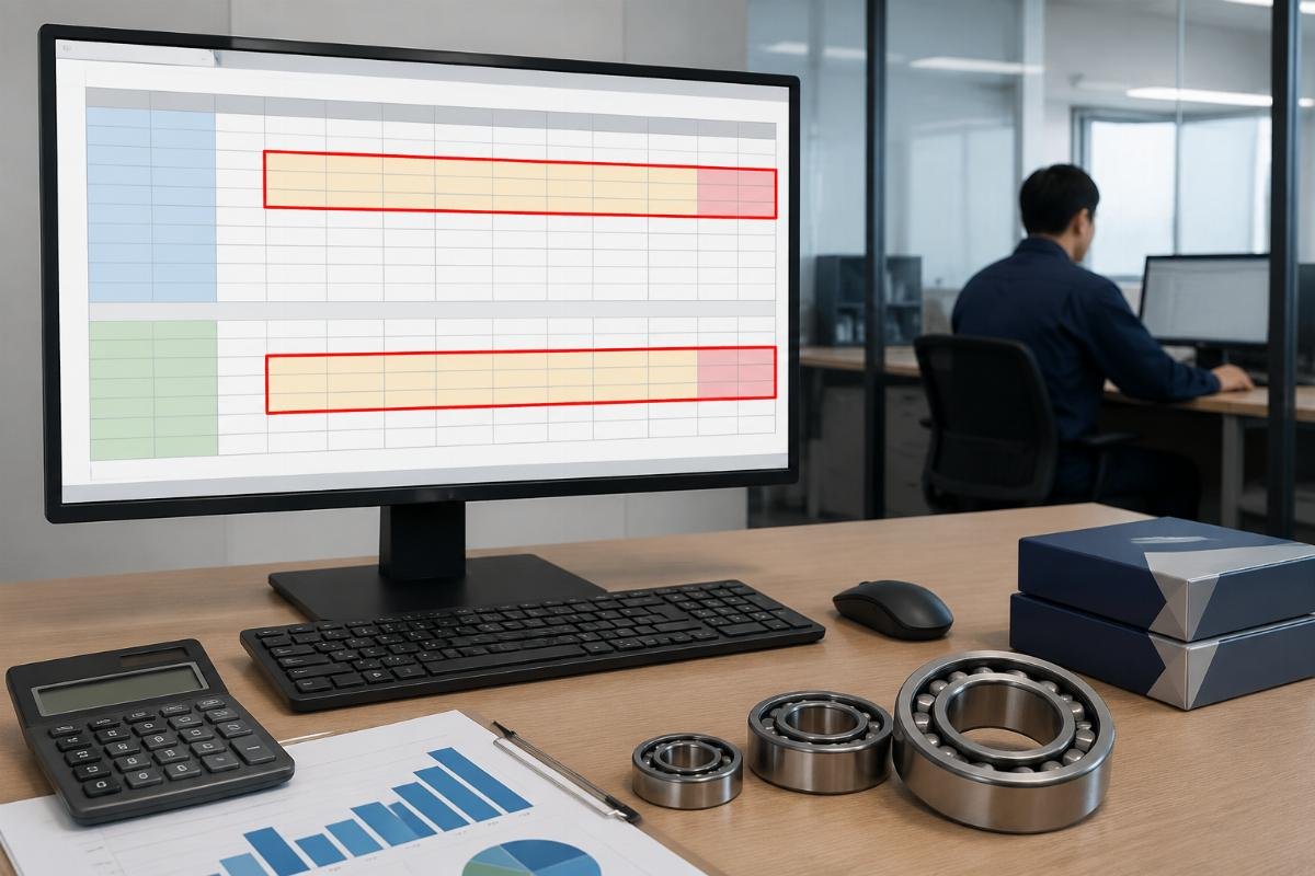 Bearing bulk reseller actual gross profit calculation formula Spreadsheet showing the bearing gross profit calculation formula highlighted in red