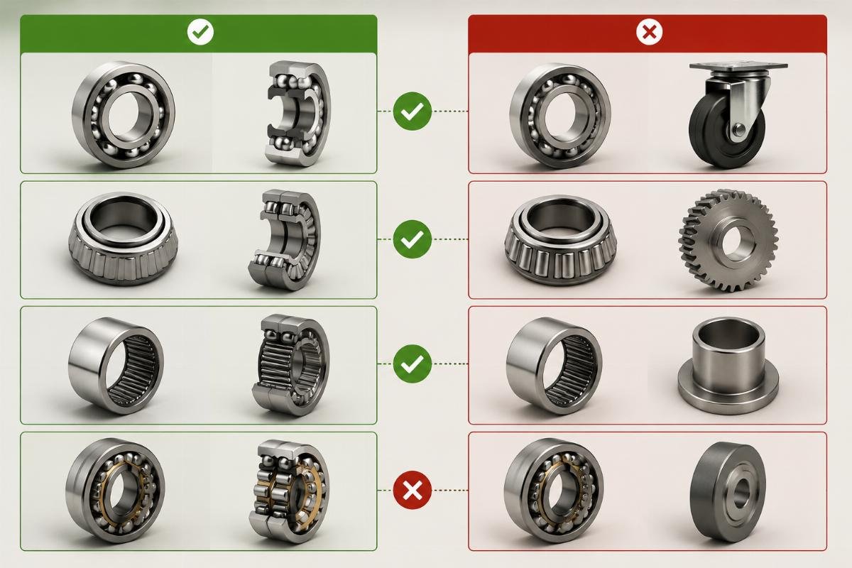 A side-by-side comparison of correct and incorrect HS code entries for common bearing types