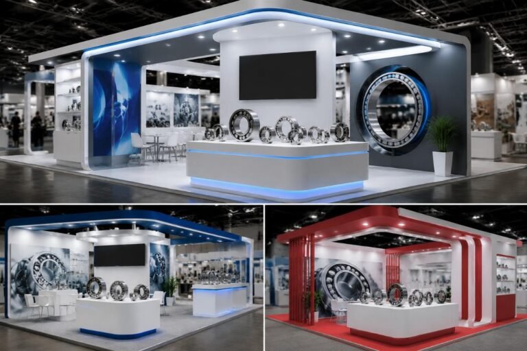 Three leading industrial trade show booth setup for bearing suppliers