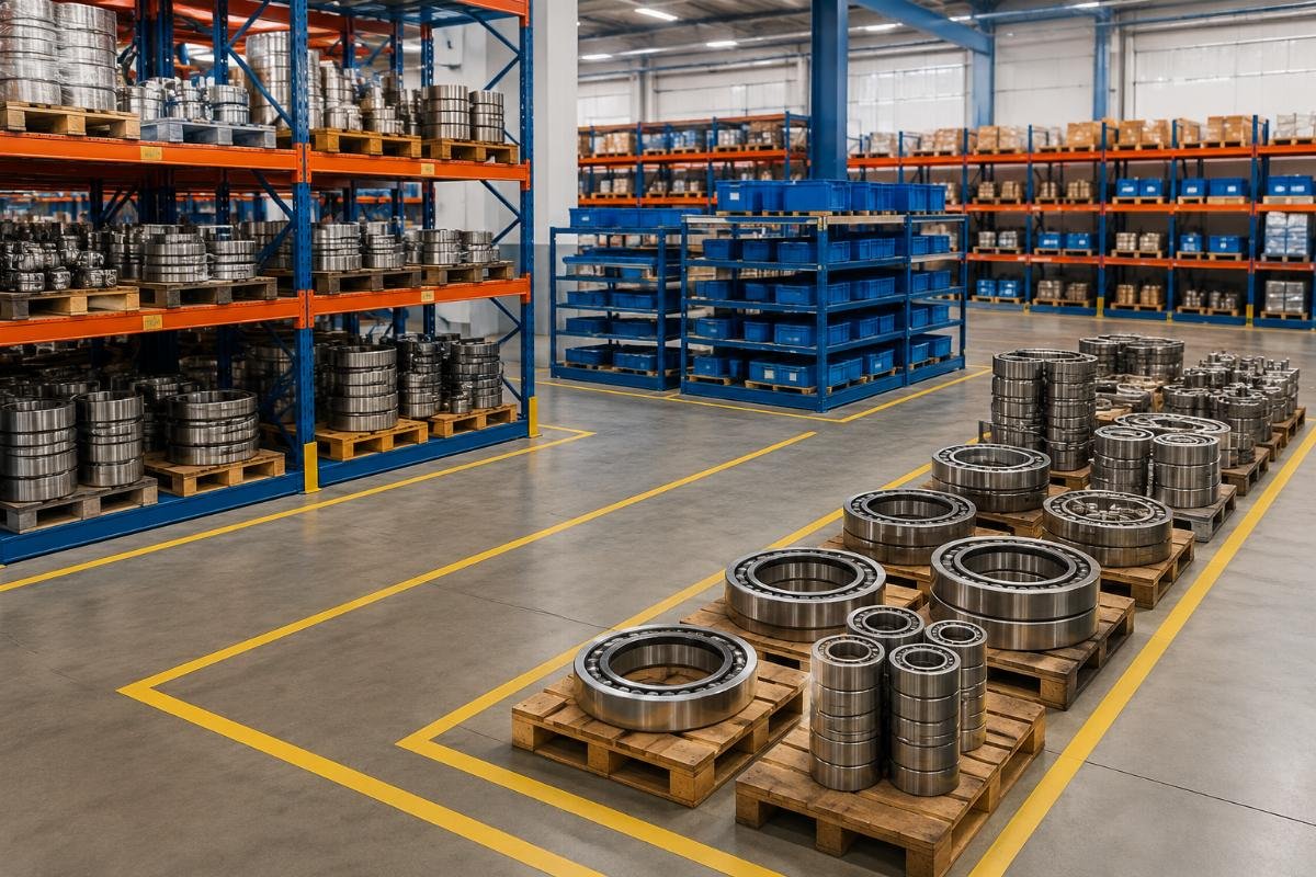 Bearing storage zone layout with clear labeling for precision grades and cross-reference numbers