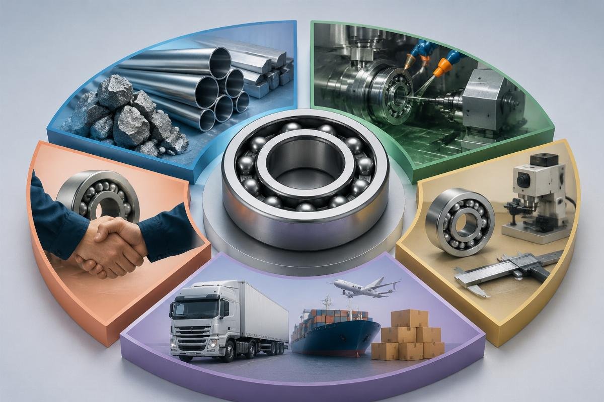 Breakdown of standard Chinese bearing cost composition: raw material, processing, certification, logistics and after-sales