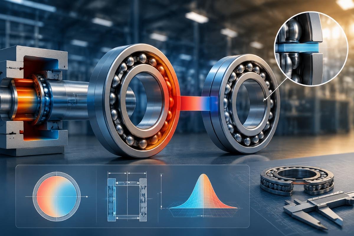 Clearance reduction calculation showing 180°C operation requires 40μm additional initial clearance to maintain optimal operating gap Thermal Expansion Effect on Bearing Clearance