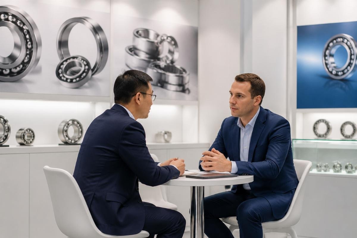 Pre-scheduled bearing supplier 1:1 meeting Pre-scheduled 1:1 meeting setup at trade show booth